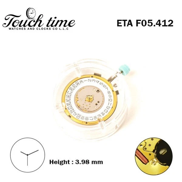 ETA F05.412 سويسري صناعة ساعة حركة - 3عقارب - أبيض قرص التاريخ عند 3 - Hight 3.98mm. thumbnail 5