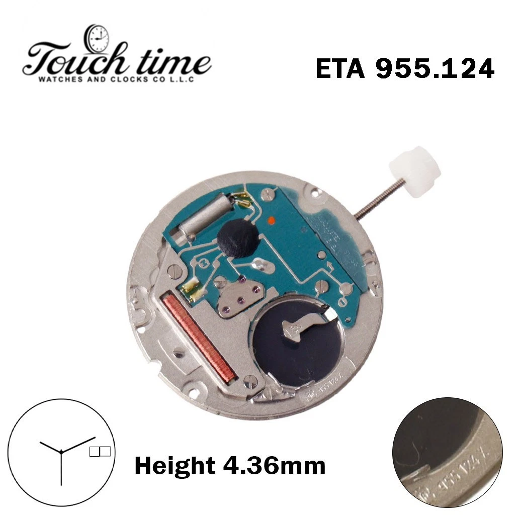 ETA 955.124 Quartz Swiss Movement-White Day/Date Disk At 3-3 Hands-H:4.36mm-English/Spanish Day Language.