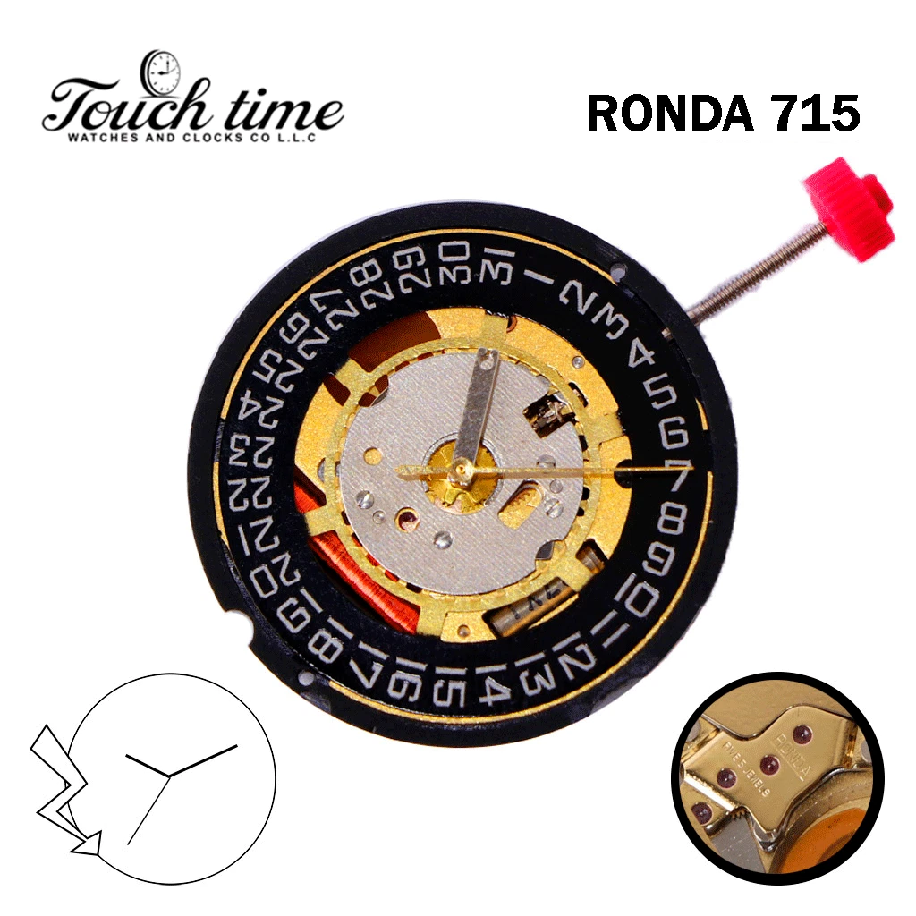 Ronda 715 Swiss Made Quartz Movement, 3 Hands, Black Date Disk at 3. thumbnail 2