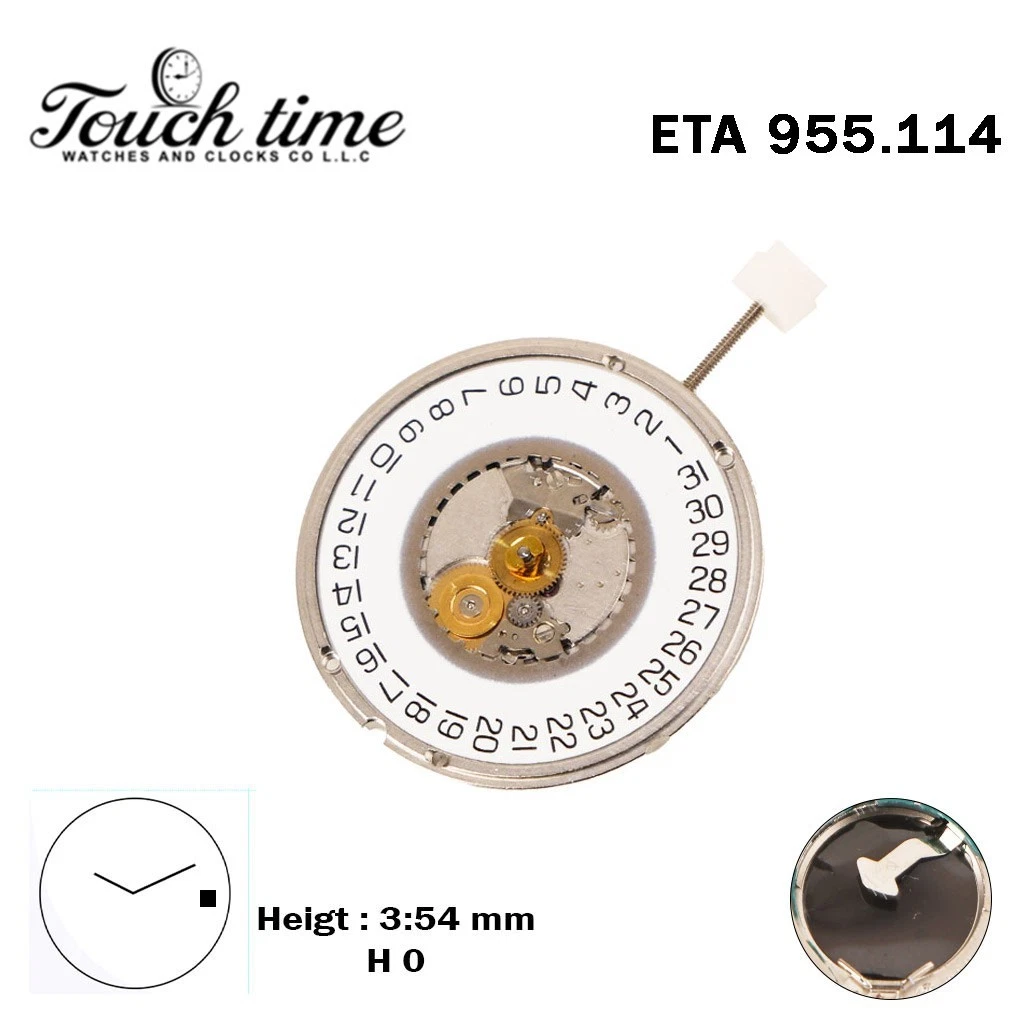 ETA 955.114 كوارتز حركة سويسرية - أبيض قرص التاريخ عند 3-2 عقارب - الارتفاع: 0(3.54mm) thumbnail 2