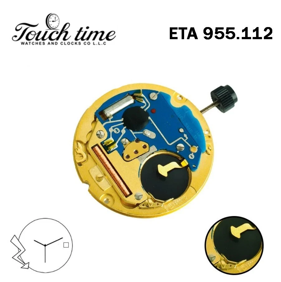 ETA 955.112-Swiss Quartz Movement-Gold Disk At 3 -3 Hands.