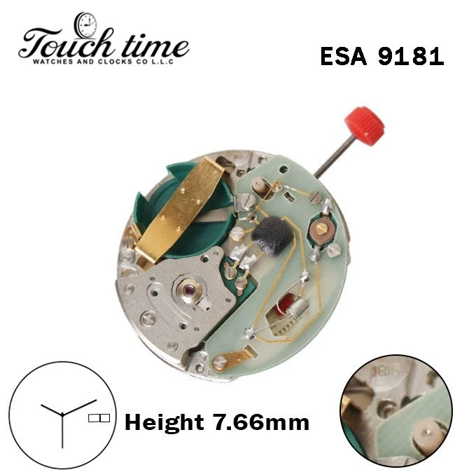 ETA 9181-Swiss Quartz Movement-H:mm7.66-White Day/Date Disk At 3 -3 Hands-Replacement For ESA 9180 or 9182 or 9183.