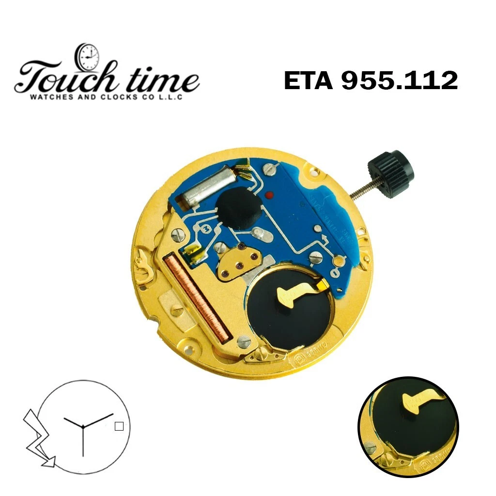 ETA 955.112 Swiss Made Quartz Movement, Gold Date Disk At 3 , 3 Hands.