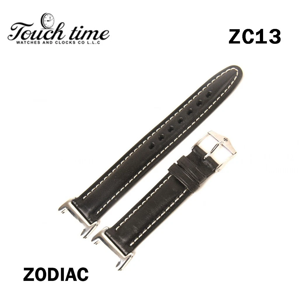 Zodiac 16mm Black Leather Strap – Genuine Leather with Stainless Steel Buckle #ZC13