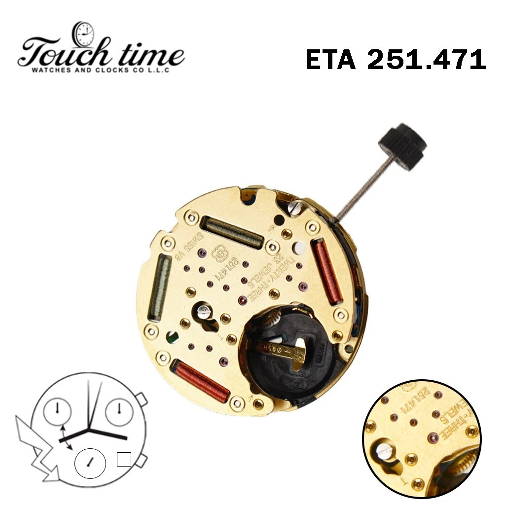 ETA 251.471 حركة سويسرية - Chronograph - أزرق قرص عند 4-3 Couner - الارتفاع: 6.88mm.