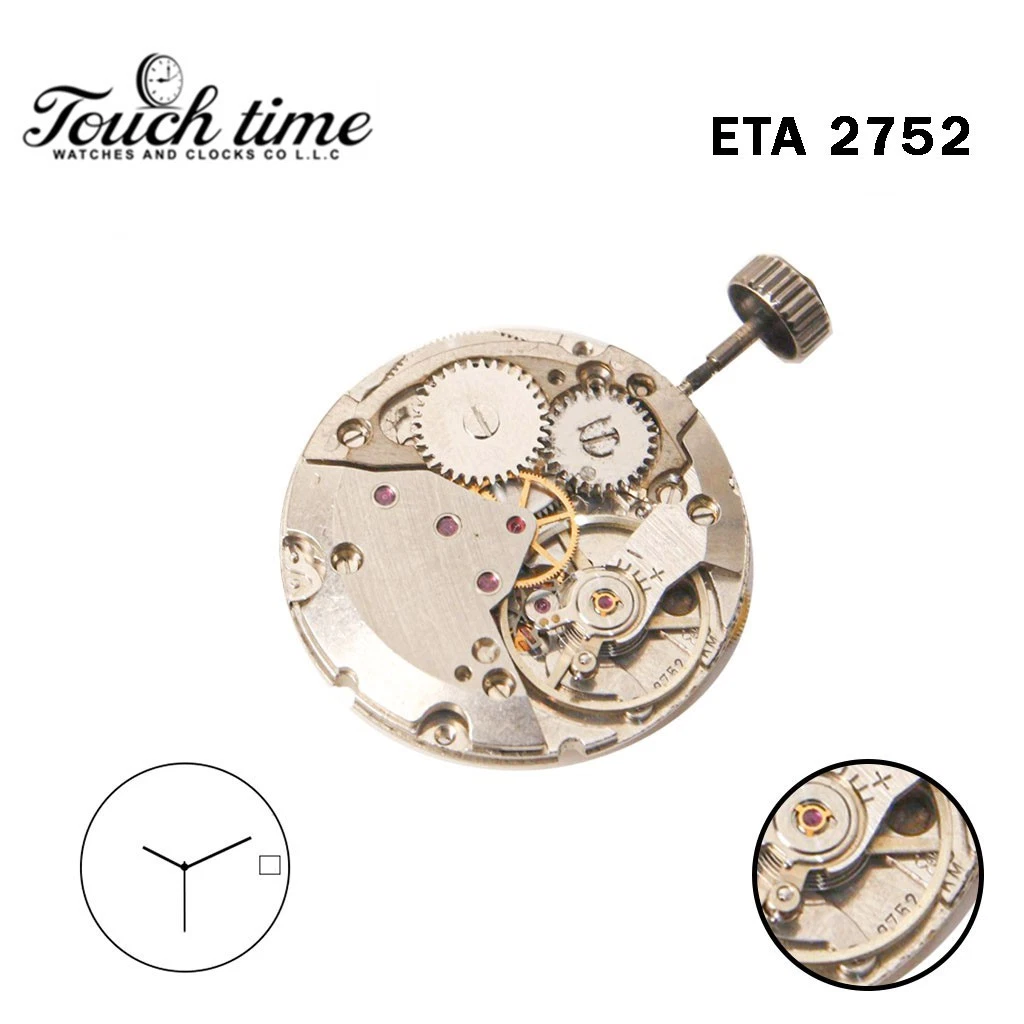 ETA 2752-Swiss Movement-Manual-White Disk At 3-Red Number-3 Hands.