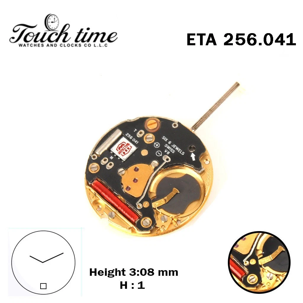 ETA 256.041-Quartz Movement-Black Circuit-White Disk At 6-Height:3.09mm-2 Hands