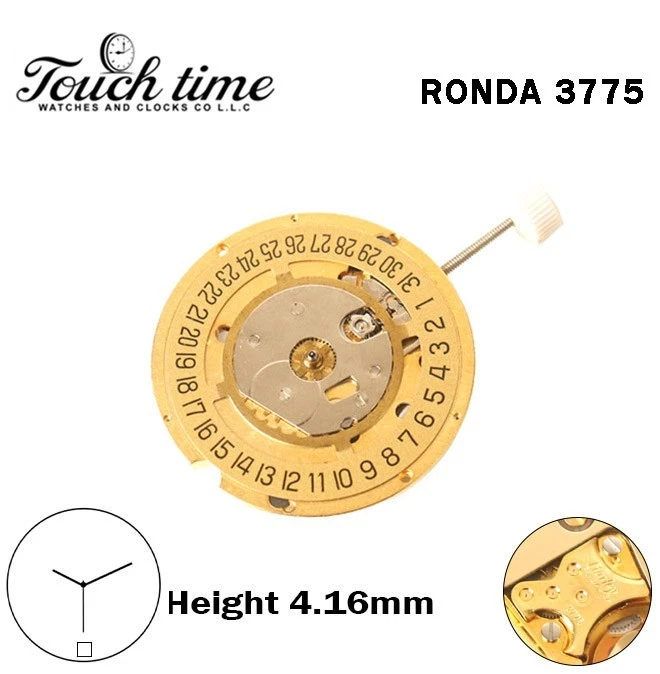RONDA 3775 - Harley - حركة سويسرية - 3 عقارب - ذهبي قرص عند 6 - H: 4.16mm - ذهبي Circuit. thumbnail 2