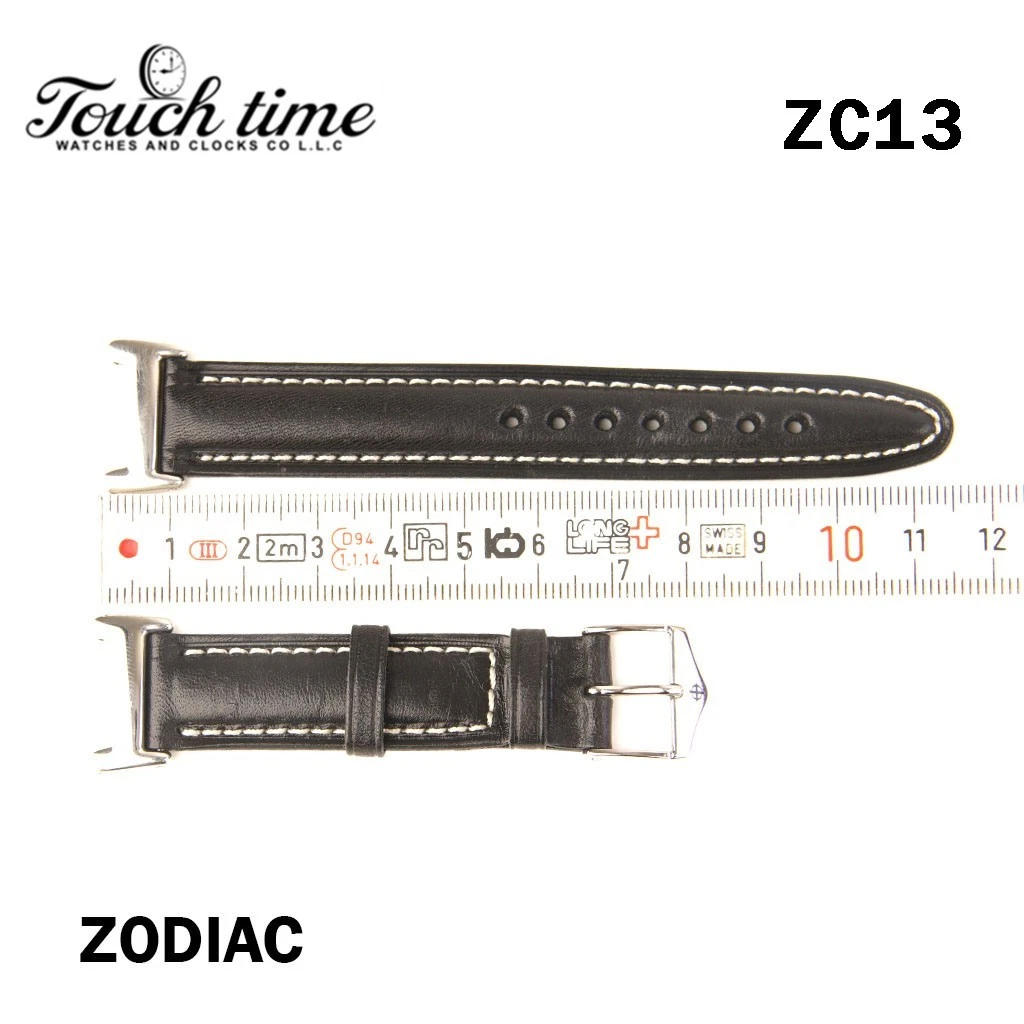 Zodiac 16mm Black Leather Strap – Genuine Leather with Stainless Steel Buckle #ZC13 thumbnail 2