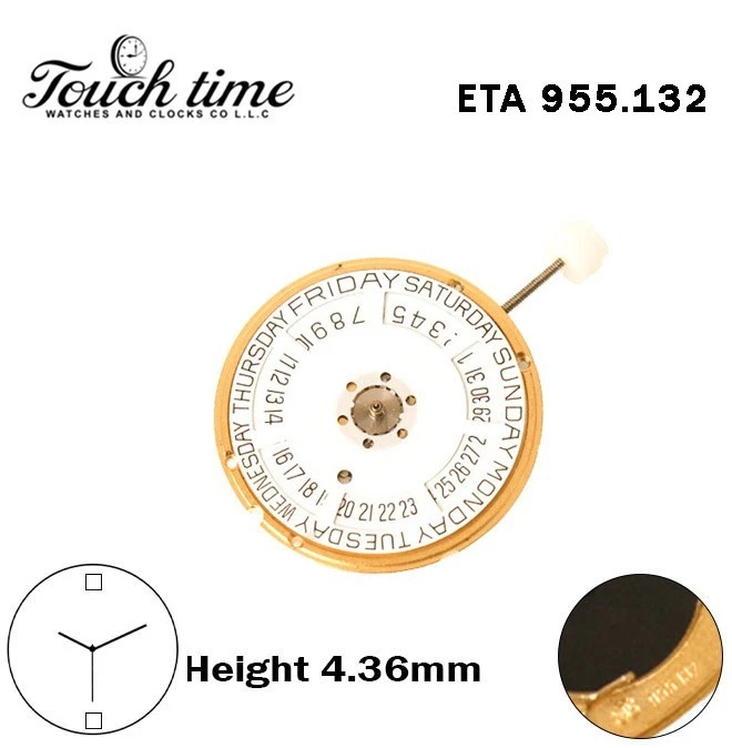 ETA 955.132 - حركة كوارتز سويسرية - H: 4.36mm - أبيض Day/قرص التاريخ عند 12-3 عقارب thumbnail 2