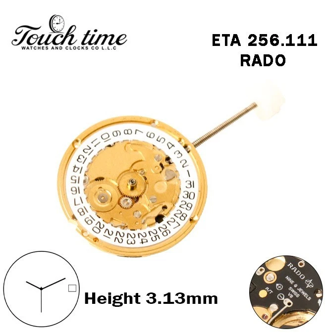 ETA 256.111 - RADO - حركة كوارتز - أسود Circuit - أبيض قرص عند 3 - H: 3.13mm - 3 عقارب. thumbnail 2