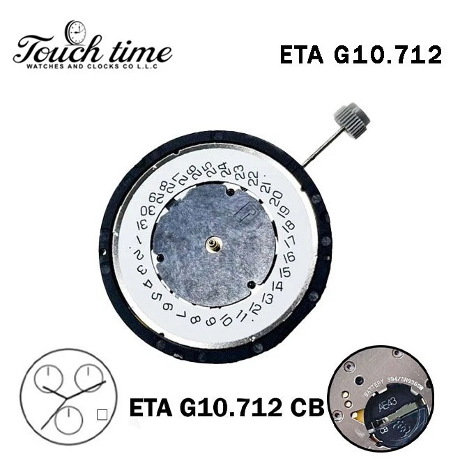ETA G10.712 CB -Quartz Movement-White Date Disk At 4-Horizonal-3 Hands thumbnail 2